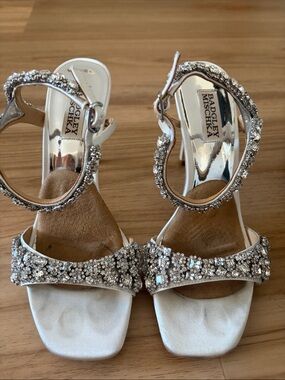 Badgley Mischka Galia Ivory Crystal Strap Heels